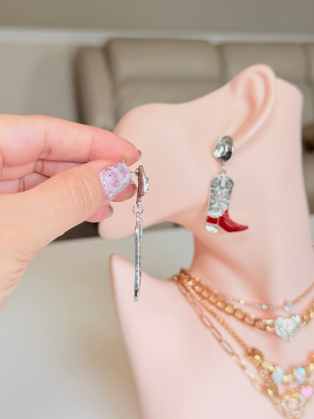 Red Cowboy Boot Dangle Earrings - Picture 6 of 13